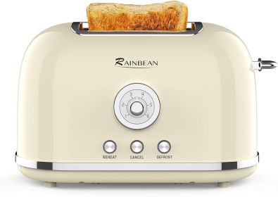 Toaster 2 Slice Retro Toaster Stainless Steel With 6 Bread Shade Settings And Bagel Cancel Defrost Reheat Function, Cute Bread Toaster With Extra Wide (Option: Cream)